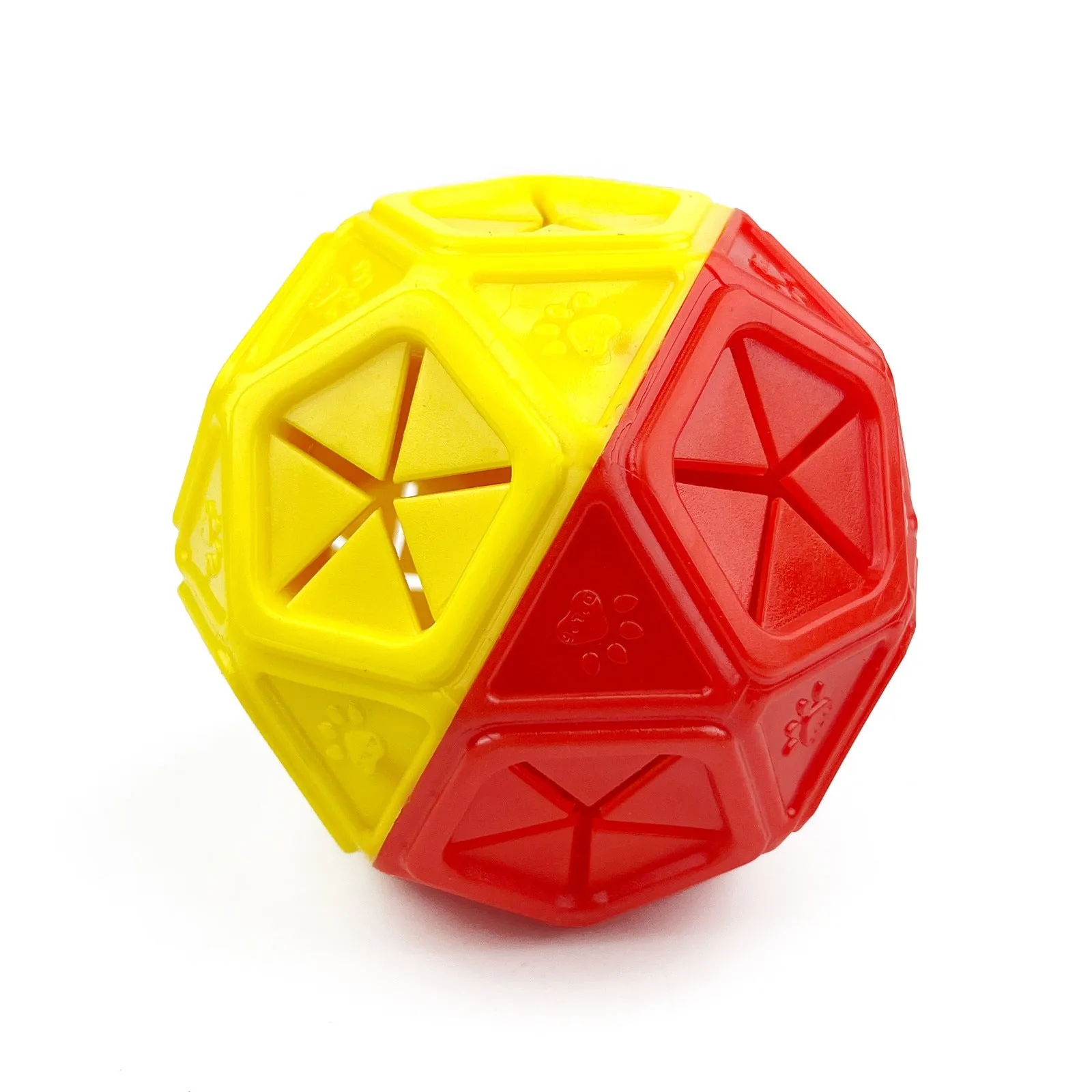 Blue chew-resistant hollow dog puzzle ball with treat openings