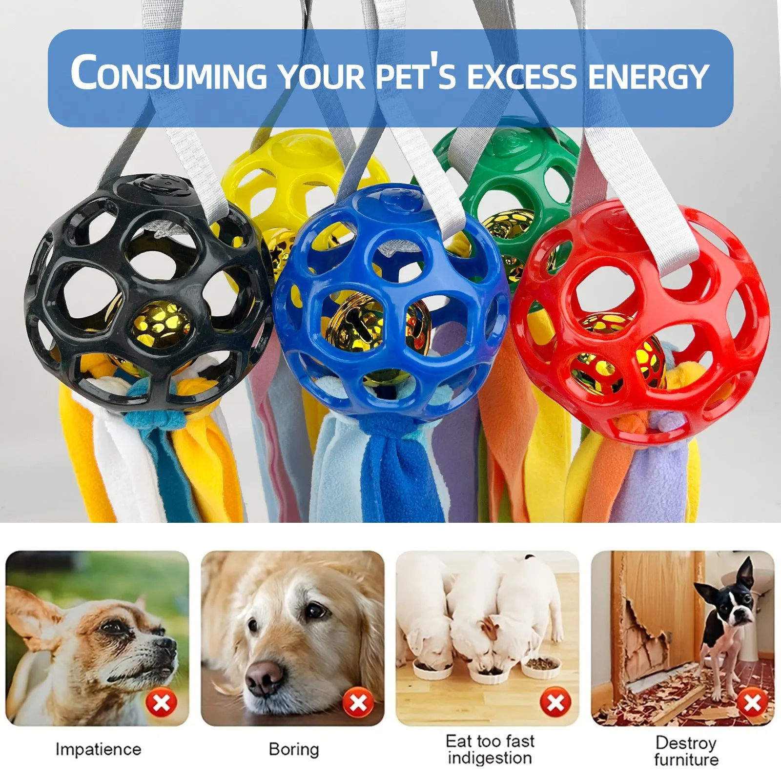 TPR hollow interactive toy ball for pets with bell sound in multiple colours