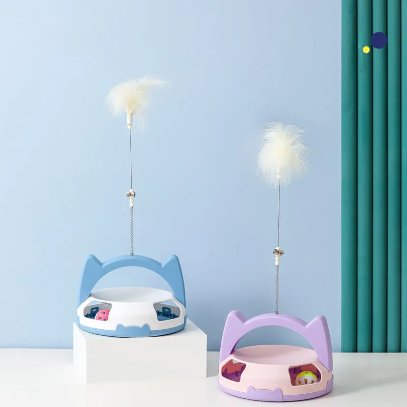 Bite-resistant cat toy stick with spinning ball attachment in multiple colour options