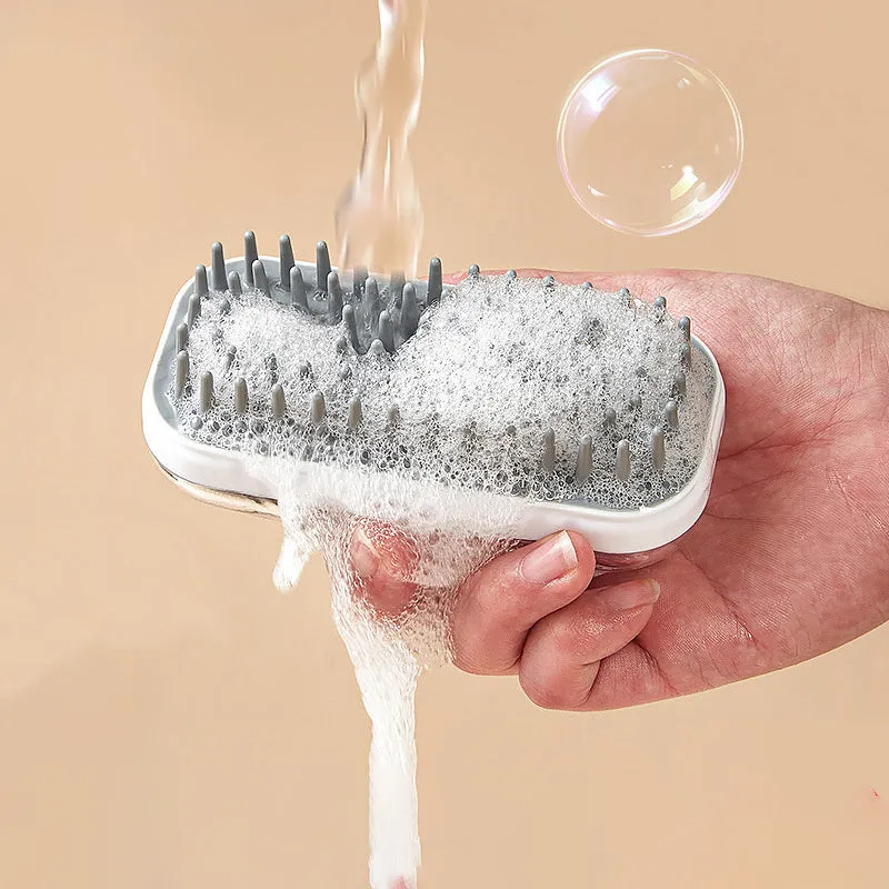 Silicone pet bath brush with flexible bristles for washing cats and dogs in bath