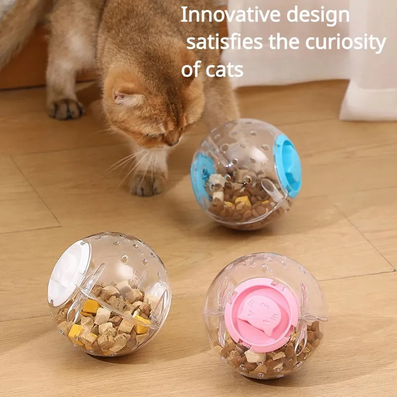 Blue, pink, or white 11.5cm ABS plastic slow feeding ball for dogs and cats with treat dispensing holes
