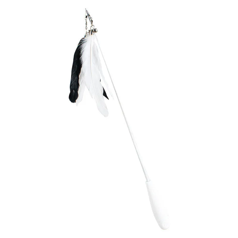 Telescopic cat fishing rod toy with goose feather attachment extended to full 80cm length