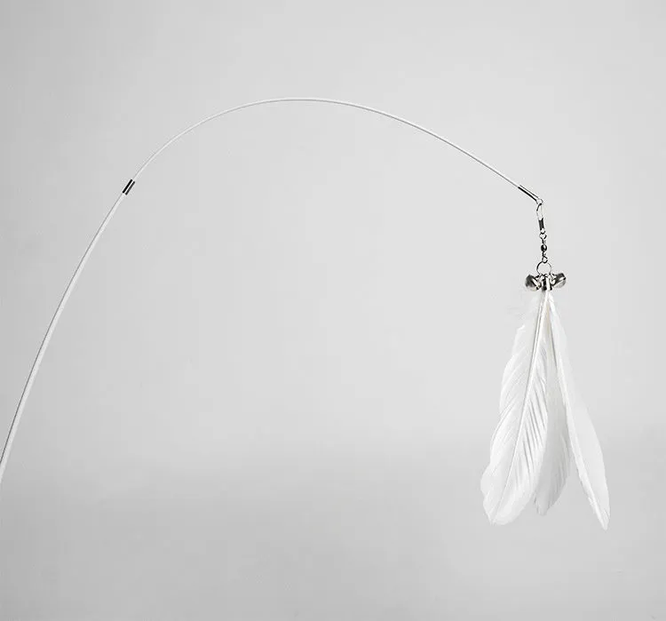 Telescopic cat fishing rod toy with goose feather attachment extended to full 80cm length