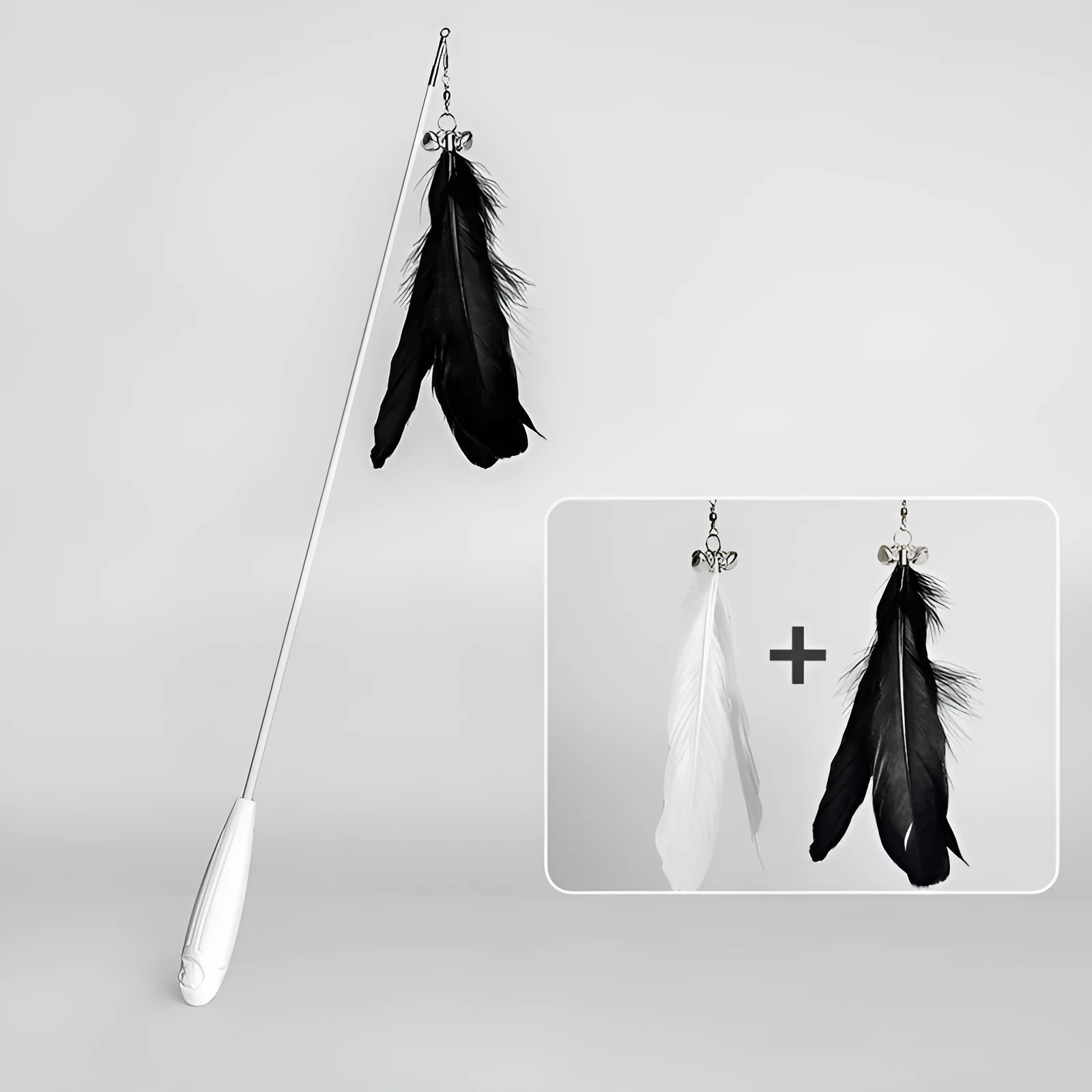 Telescopic cat fishing rod toy with goose feather attachment extended to full 80cm length