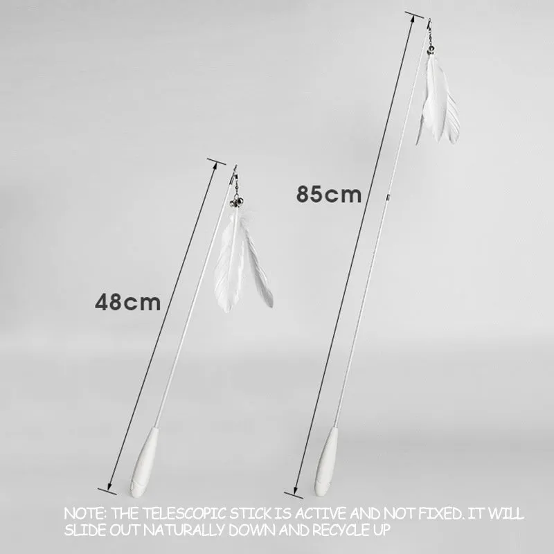 Telescopic cat fishing rod toy with goose feather attachment extended to full 80cm length