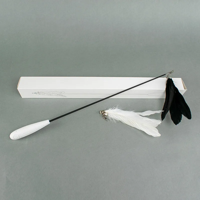 Telescopic cat fishing rod toy with goose feather attachment extended to full 80cm length