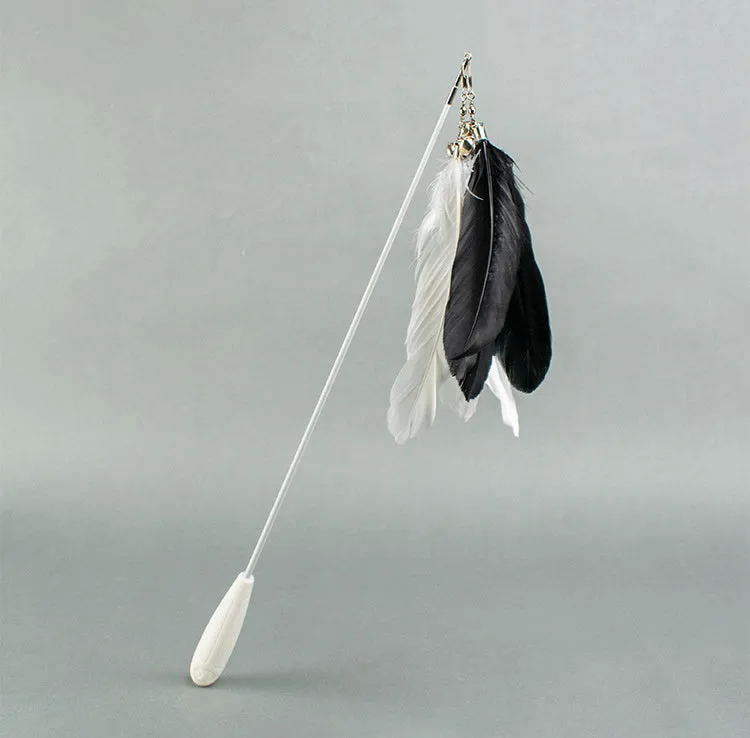 Telescopic cat fishing rod toy with goose feather attachment extended to full 80cm length