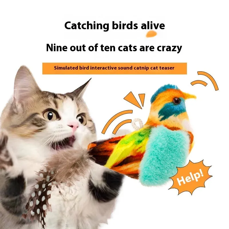 Colourful bird simulation plush cat toy with realistic bird shape for pet play