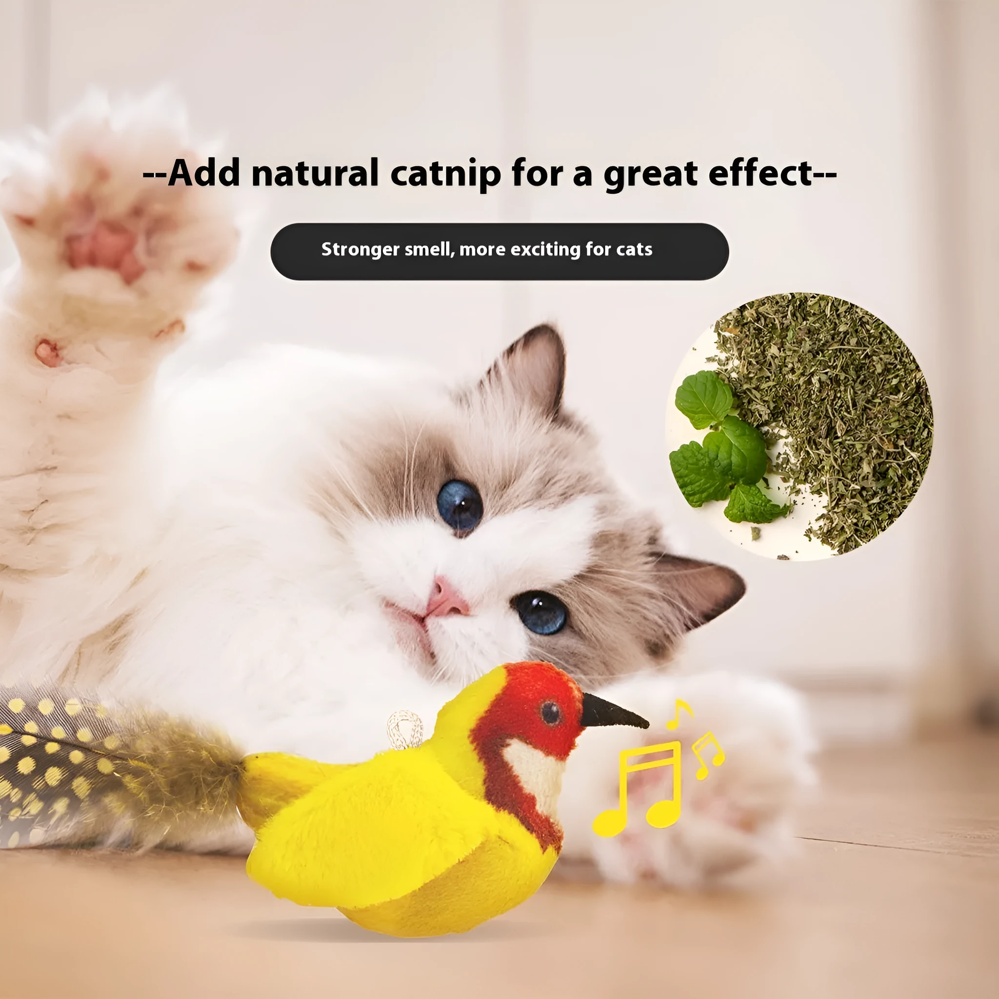 Colourful bird simulation plush cat toy with realistic bird shape for pet play