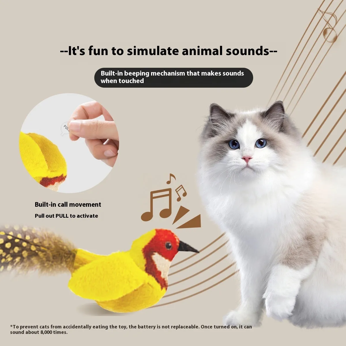 Colourful bird simulation plush cat toy with realistic bird shape for pet play