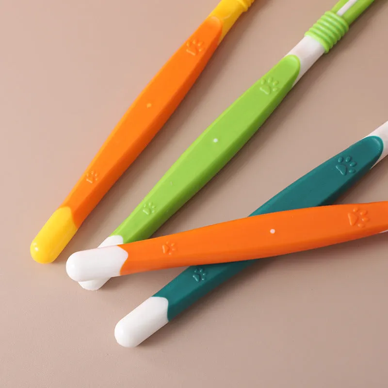 Pet toothbrush with plastic handle and nylon bristles in sealed packaging for dog and cat dental care