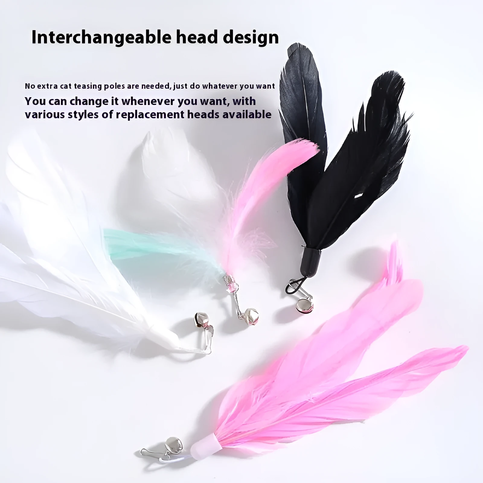 Cat teaser toy with suction cup holder, long brush handle, and bell attachment