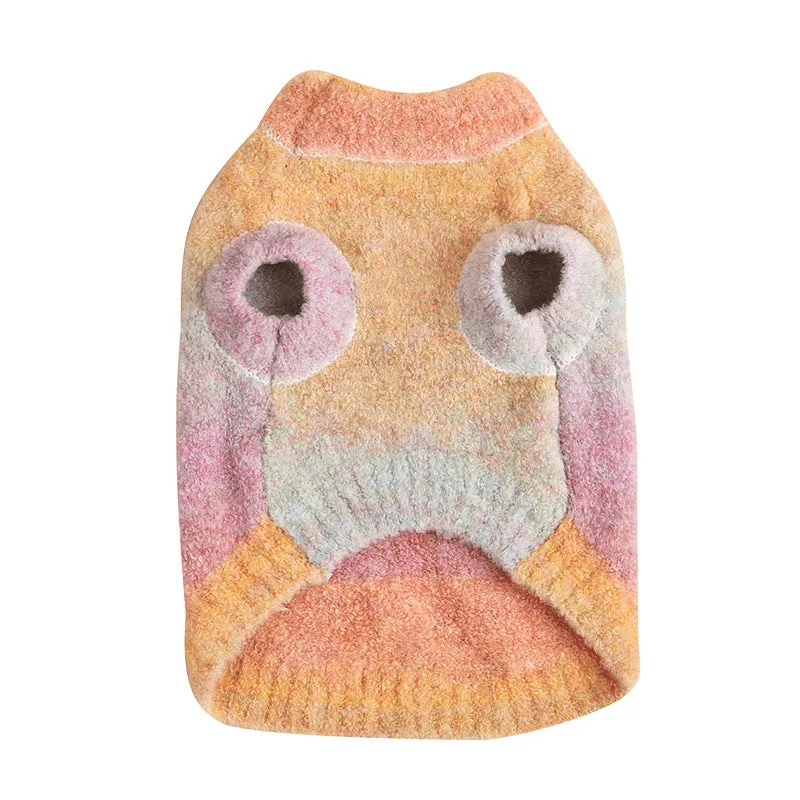 Rainbow circle design dopamine-style pet sweater in wool acrylic blend fabric