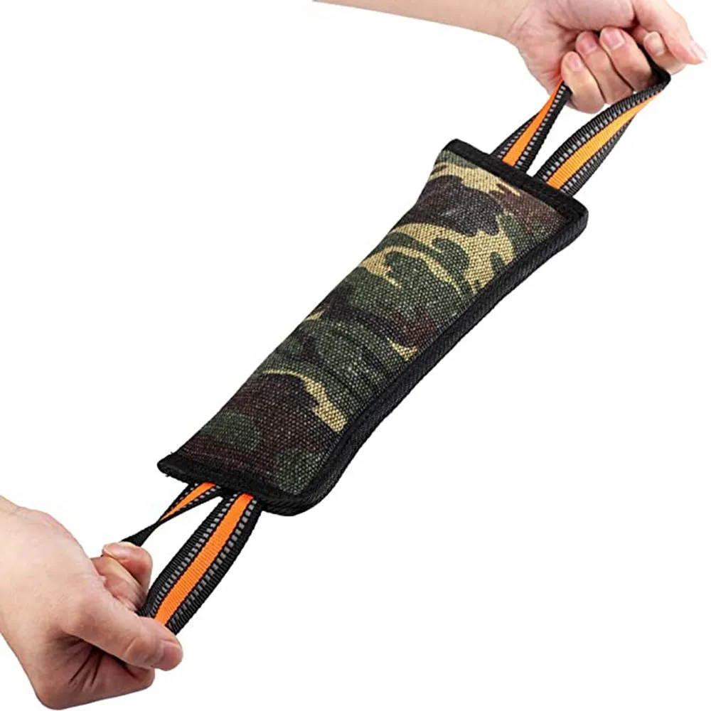 55 cm long yellow-edged jute dog bite stick with reflective strips for training and tug play.