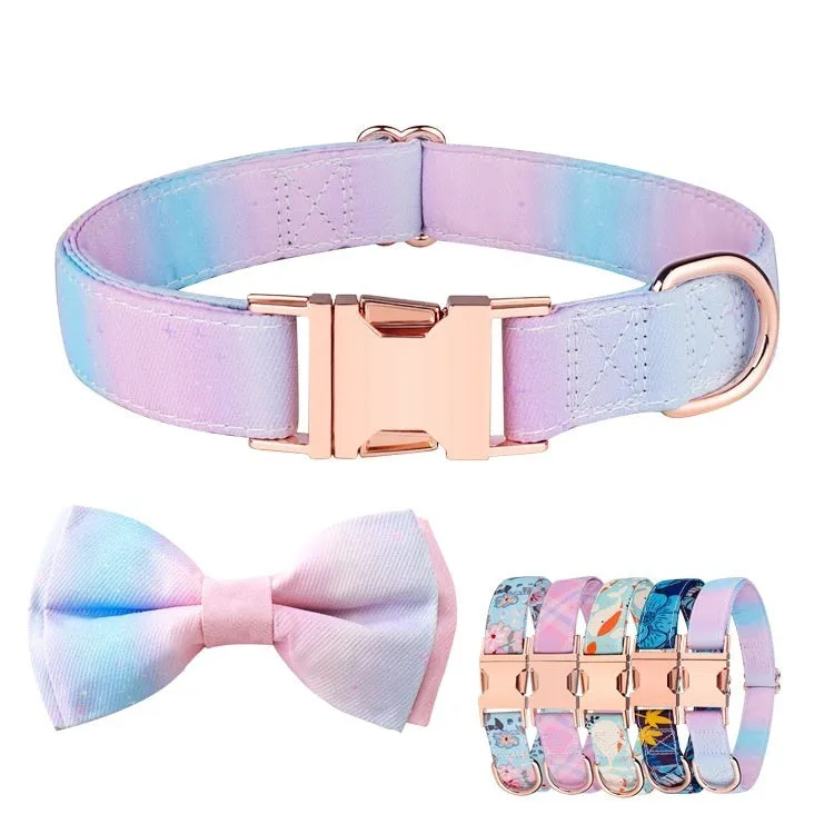 Pet collar with rose gold buckle and decorative bow in multiple colour options