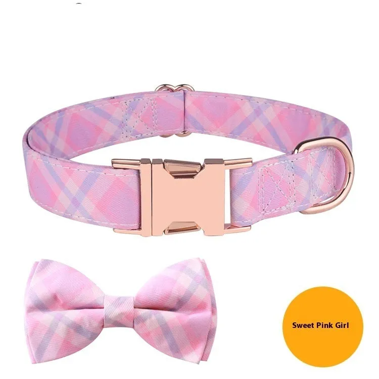 Pet collar with rose gold buckle and decorative bow in multiple colour options