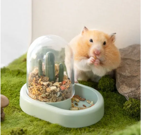 Hamster cactus automatic feeder with transparent 190ml food container in mint green colour