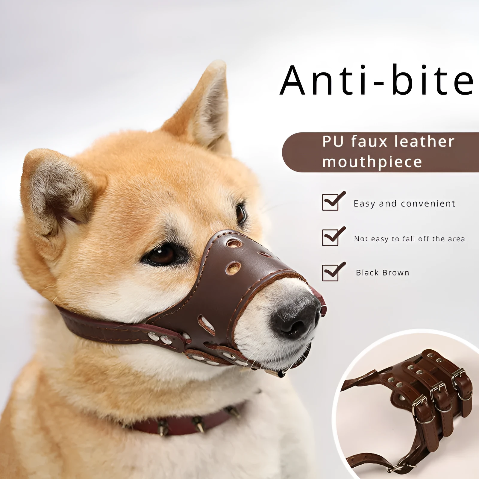 Adjustable dog muzzle mouth cover for barking control and bite prevention in black