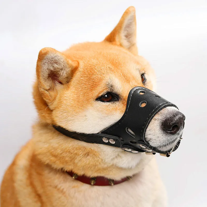 Adjustable dog muzzle mouth cover for barking control and bite prevention in black