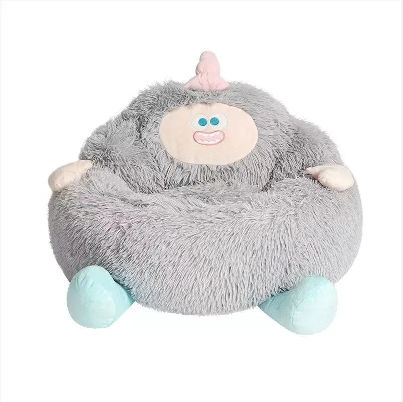 Grey or pink thick plush pet nest for cats and dogs, shown in S, M, and L sizes.