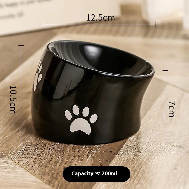 Ceramic cat bowl with high-foot design and cat's paw pattern in choice of colours