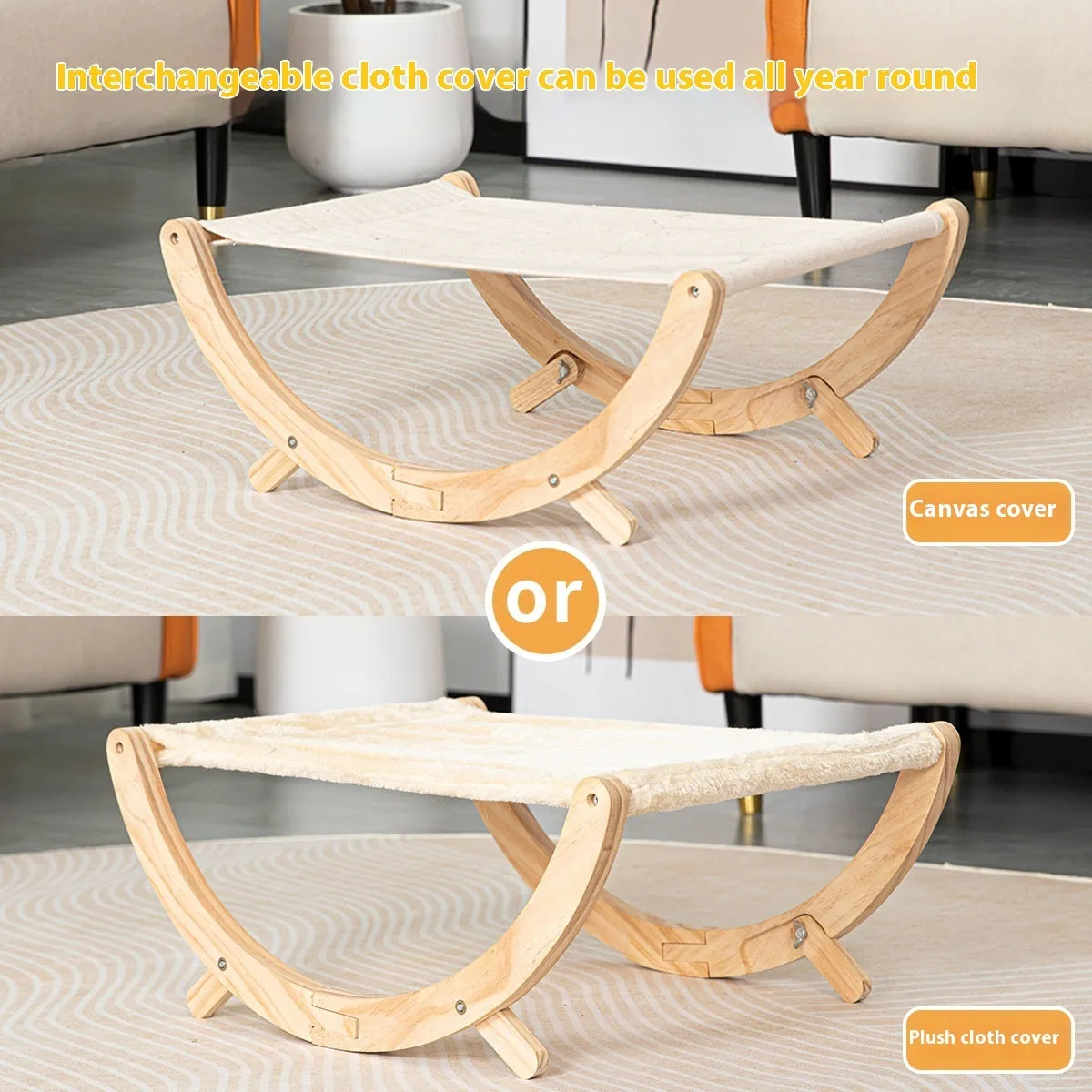 Solid wood frame foldable cat shaker hammock bed measuring 55x41x22cm
