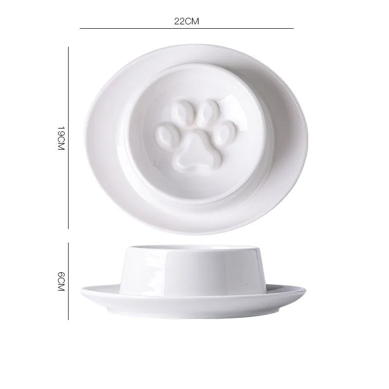 Green ceramic pet bowl with raised neck protection collar and anti-knock slow feed design