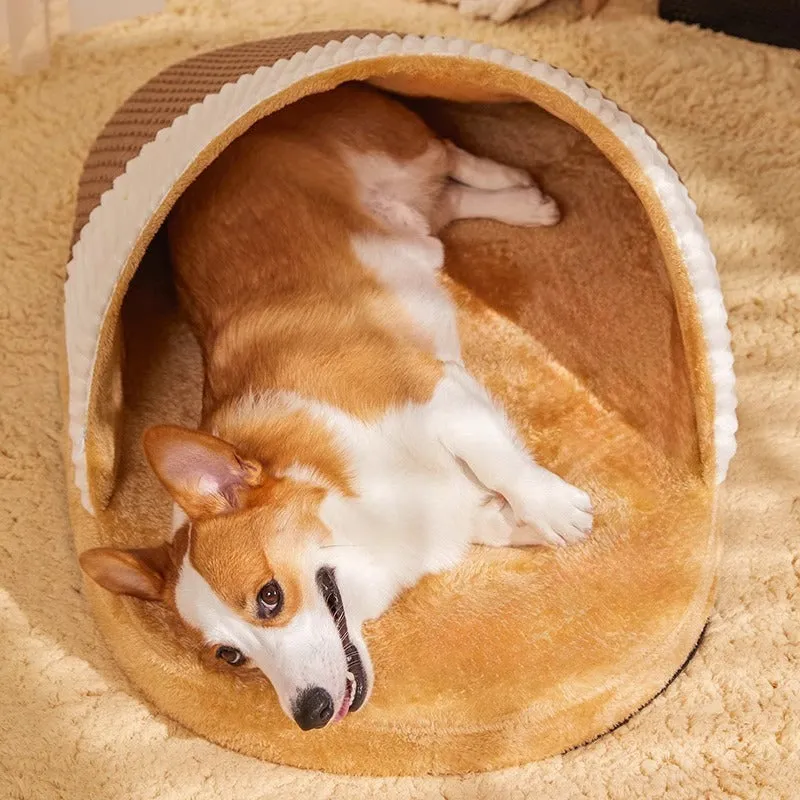 Blue or brown dog nest sleeping bag bed with removable washable cover for small medium dogs