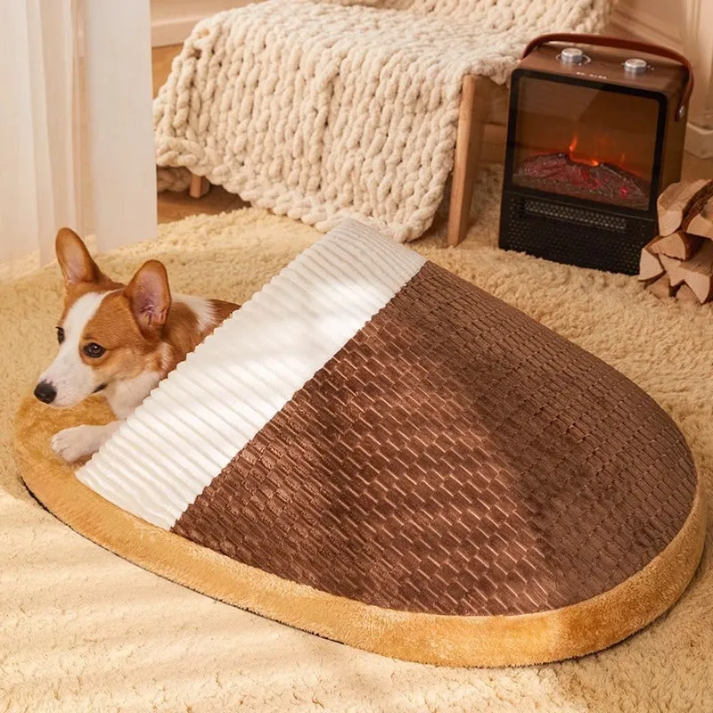 Blue or brown dog nest sleeping bag bed with removable washable cover for small medium dogs