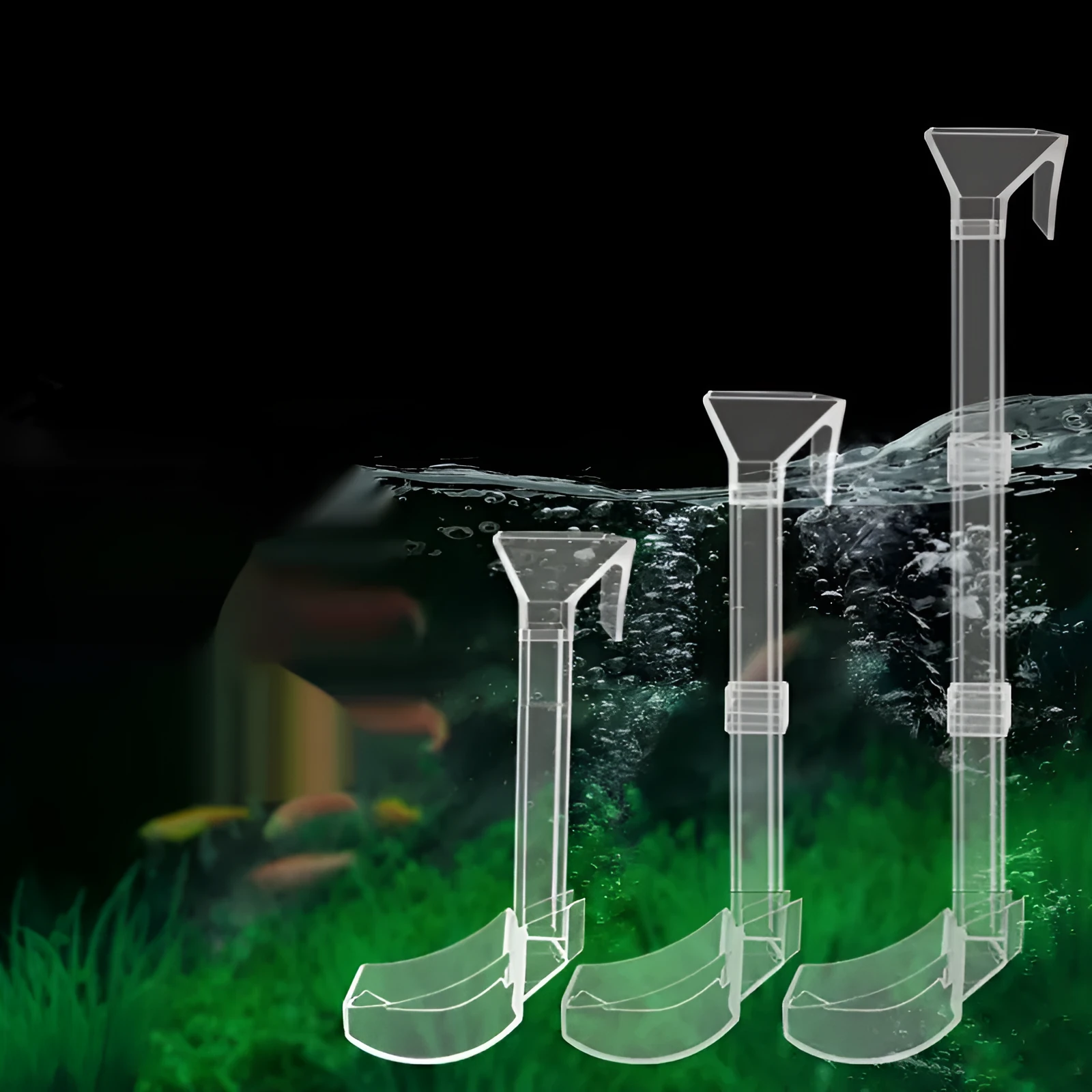Aquarium fish feeding tube set with cleaning brush and feed spoon in 17cm, 28cm, or 38cm sizes.