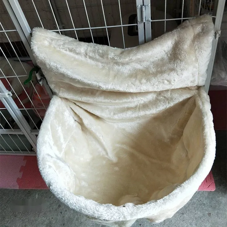 Grey iron frame cat hammock with soft fleece cloth, shown as a raised pet bed.