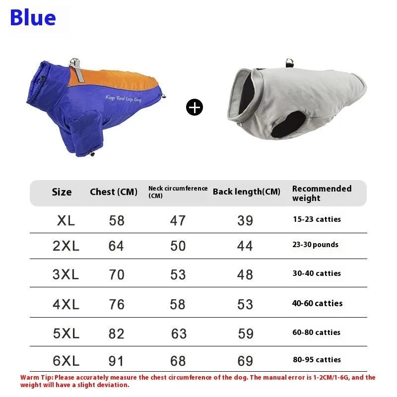 Polar fleece dog jacket with detachable liner in colour options like Black Red and Blue Orange