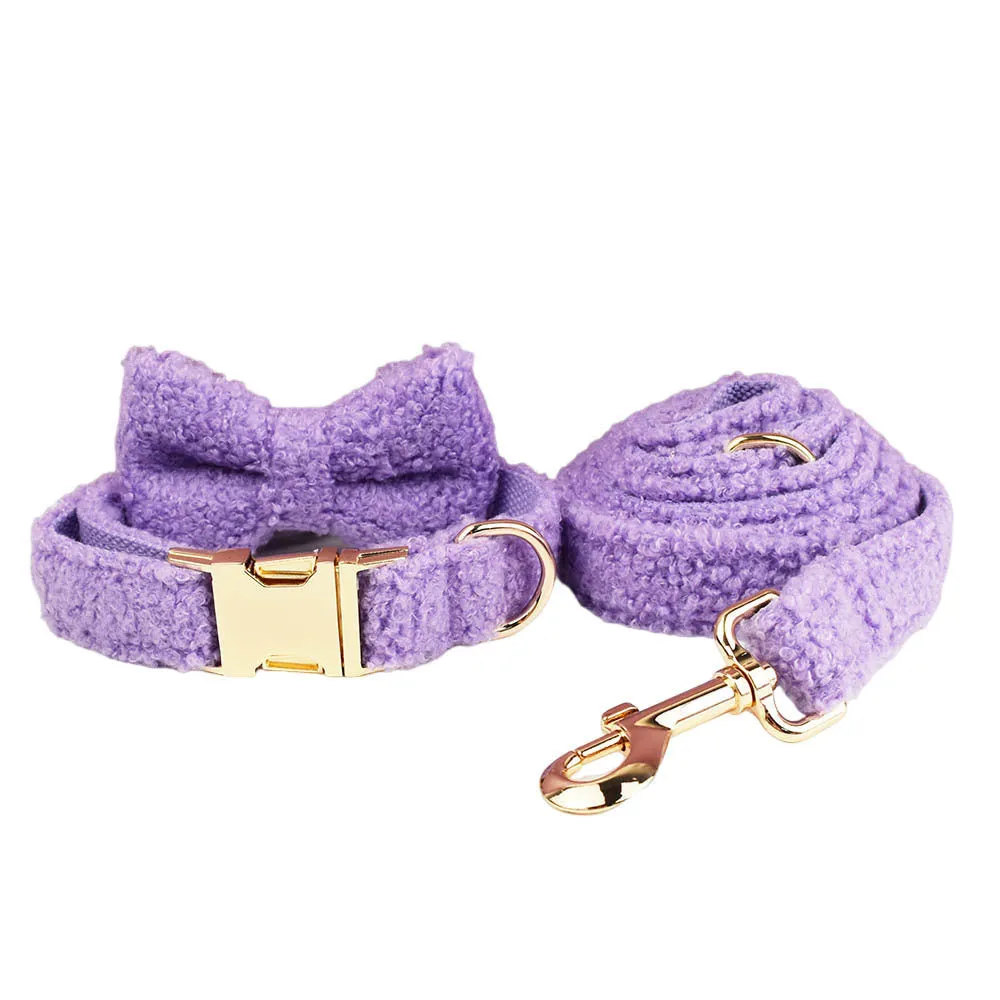Purple fabric dog collar leash vest bow four-piece set for small dogs