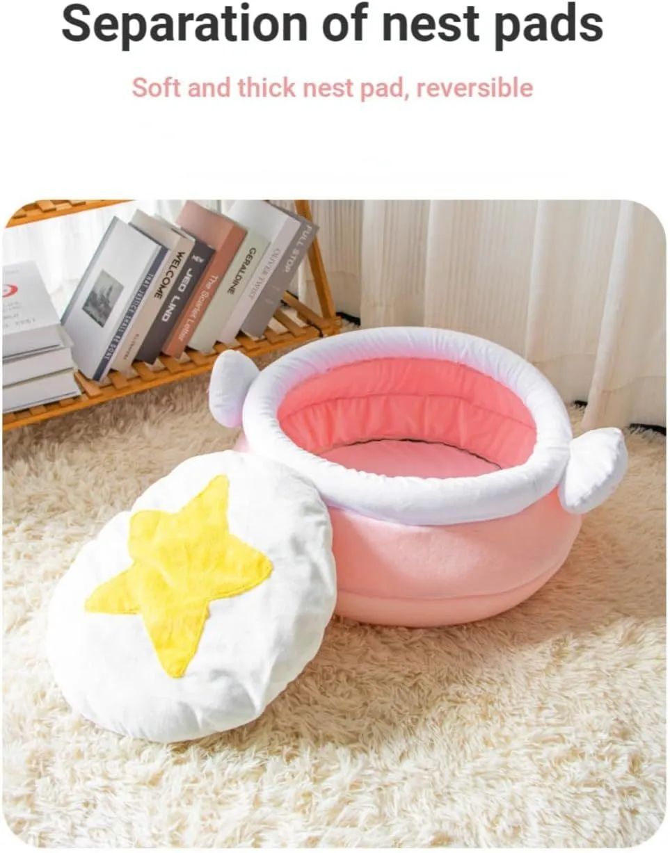 Pink and yellow honey pot shaped cat sofa bed with removable pad for small pets