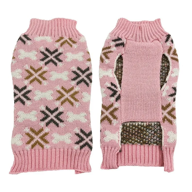 Japanese-style retro jacquard pet clothes set with sweater, scarf, and hat in grey or pink