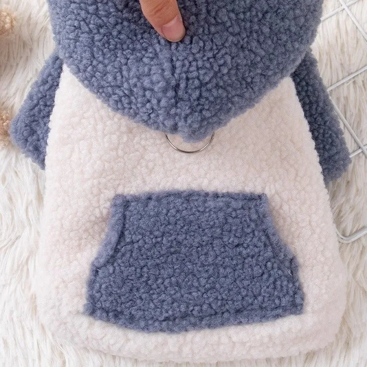 Brown hooded cotton-padded dog coat on a mannequin, showing back detail and size.