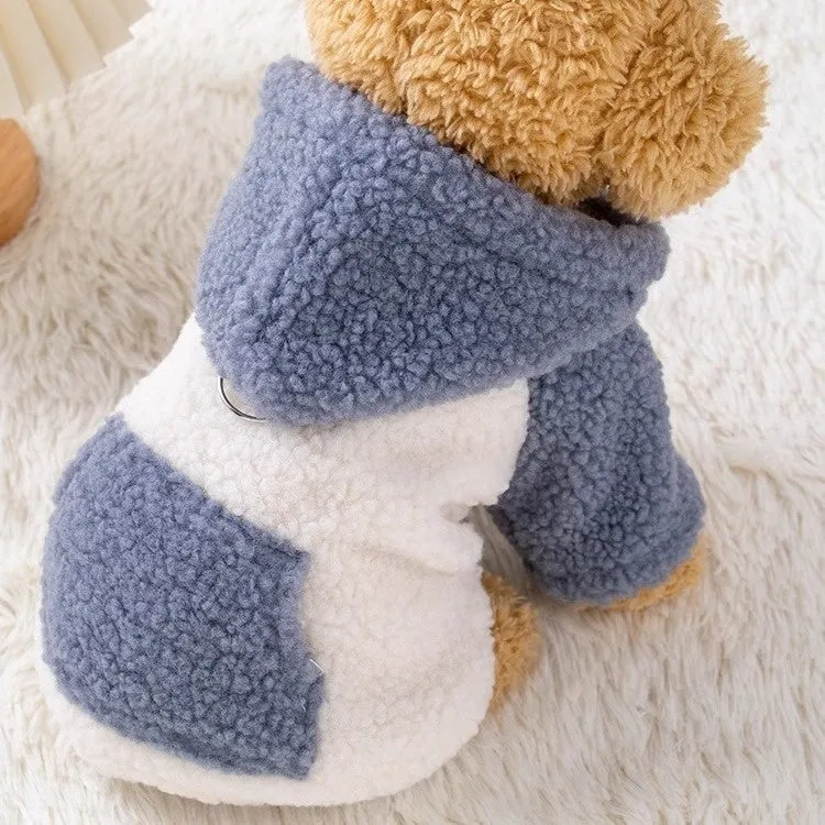 Brown hooded cotton-padded dog coat on a mannequin, showing back detail and size.