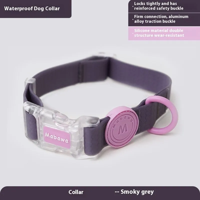 Smoky grey nylon dog collar and leash set shown with 1.5m and 2.1m rope length options.