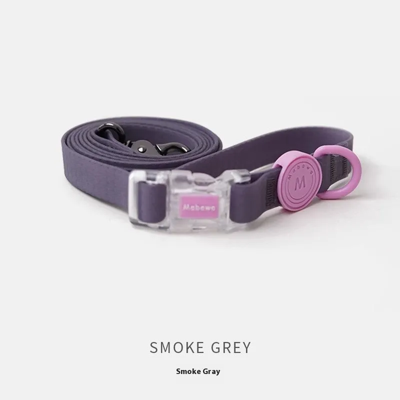 Smoky grey nylon dog collar and leash set shown with 1.5m and 2.1m rope length options.