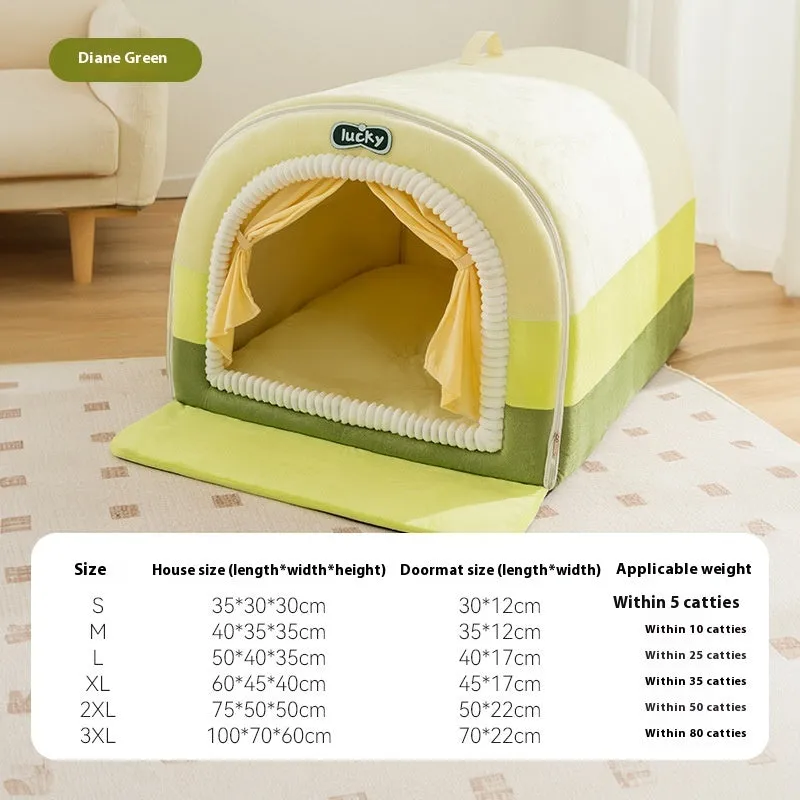 Rectangular bolster dog bed in L size (50x40x35cm) with painted fabric in a rock yellow lucky pattern.
