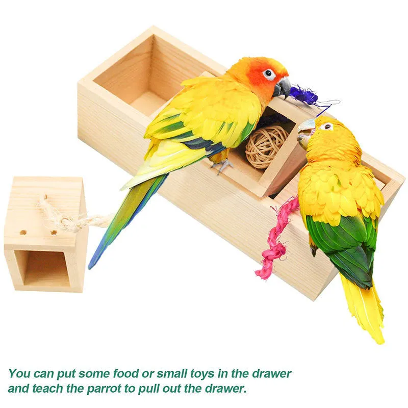 Wooden parrot puzzle training set with chewable pieces for bird enrichment