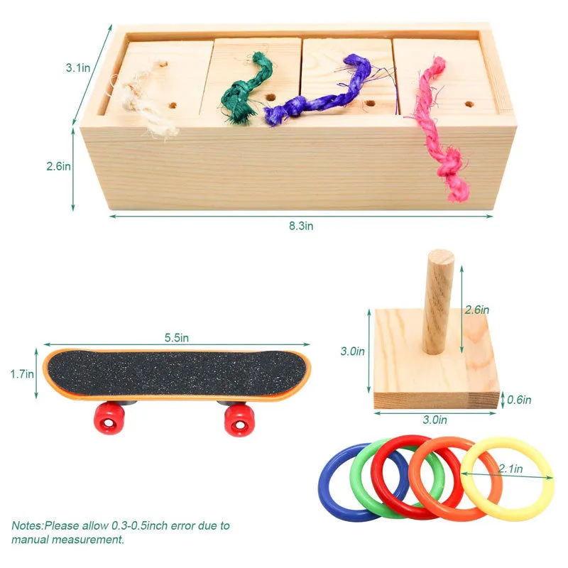 Wooden parrot puzzle training set with chewable pieces for bird enrichment