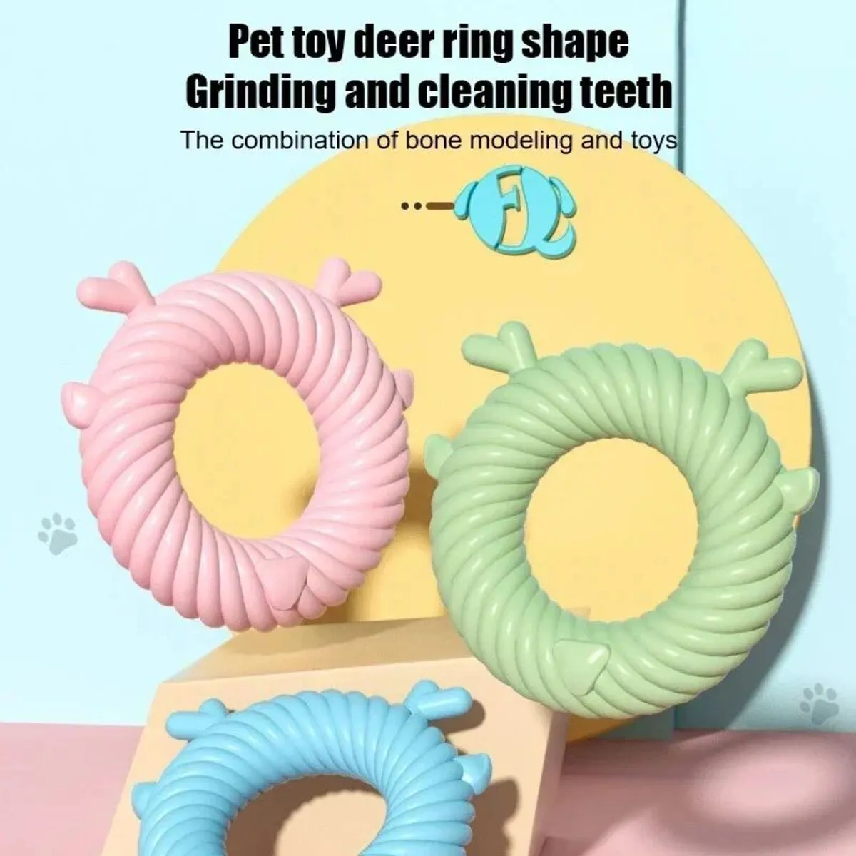 Deer-shaped TPR dog chew toy in light blue with spiral groove design for teeth cleaning.