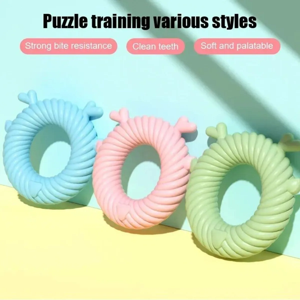 Deer-shaped TPR dog chew toy in light blue with spiral groove design for teeth cleaning.