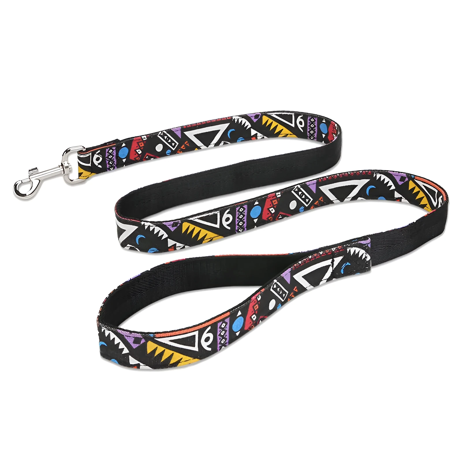 Black plaid stripe imitation nylon pet traction rope showing its 120 cm length.