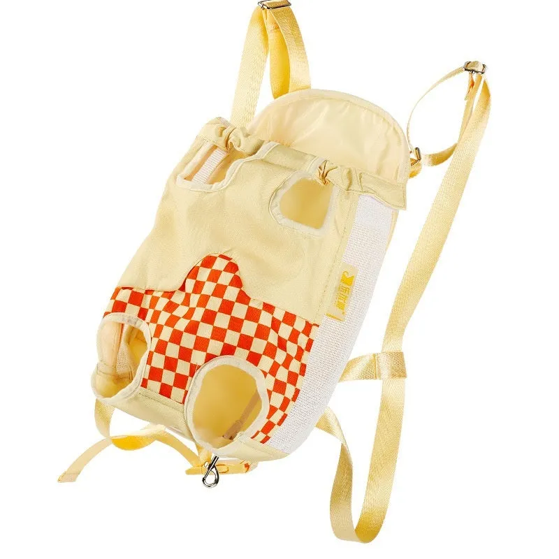 Soft grey cat carrier backpack on a white background, showing backpack straps and front mesh panel.