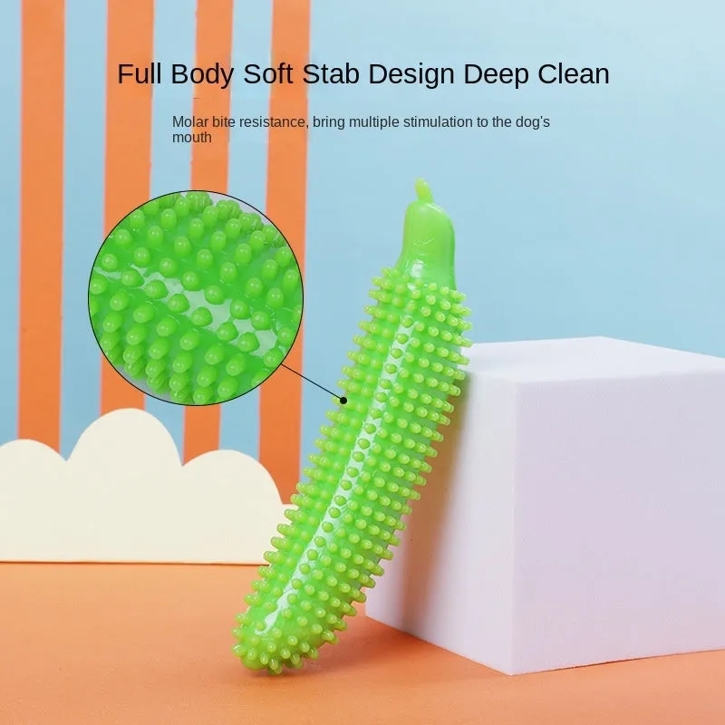 Green cucumber-shaped dog teething toy with bite-resistant construction for puppies