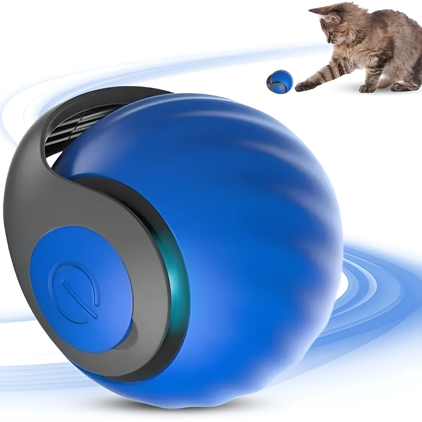 Blue interactive self-moving cat ball toy with rechargeable battery for indoor pets