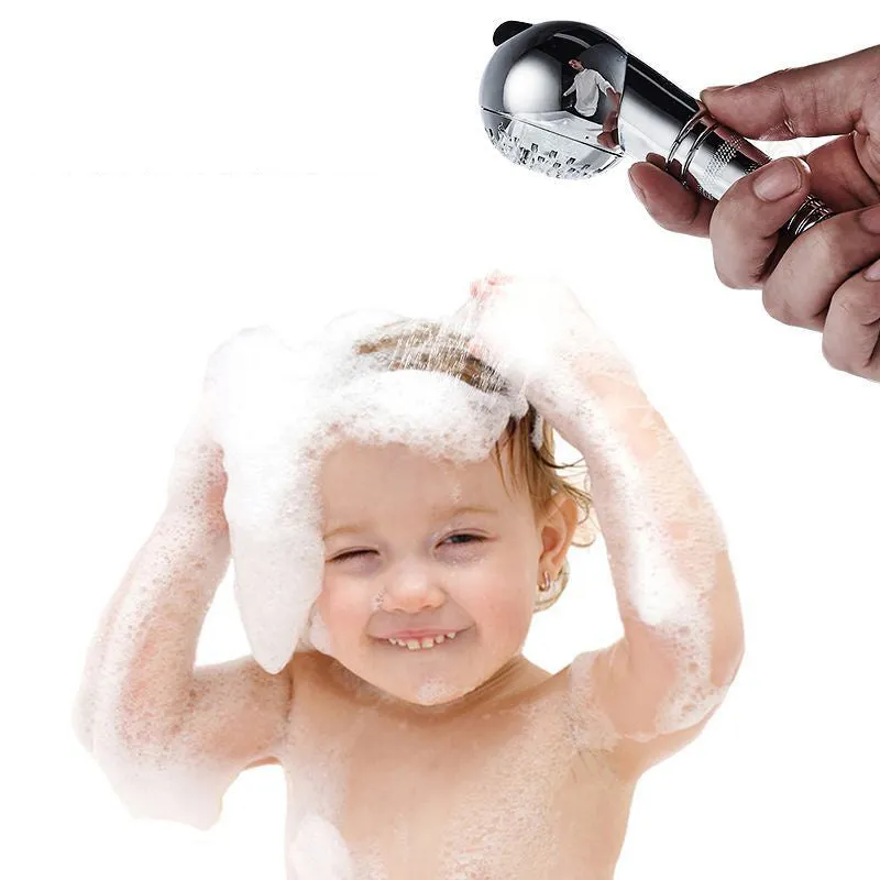 Silver handheld shower head for gentle pet and baby bathing