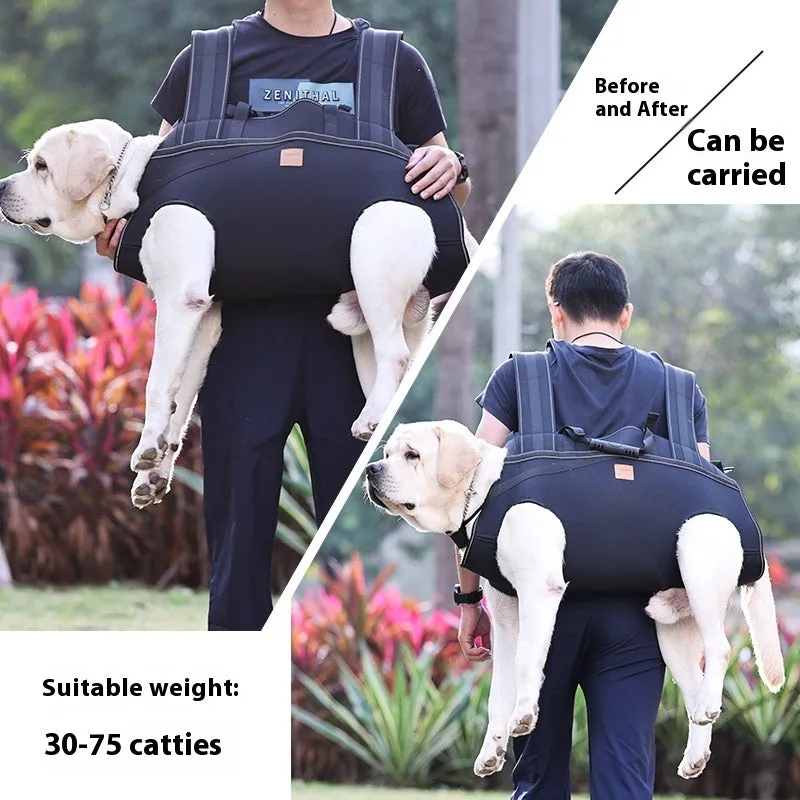 Black soft Oxford cloth dog backpack carrier for XL, 2XL, and 3XL large dogs.
